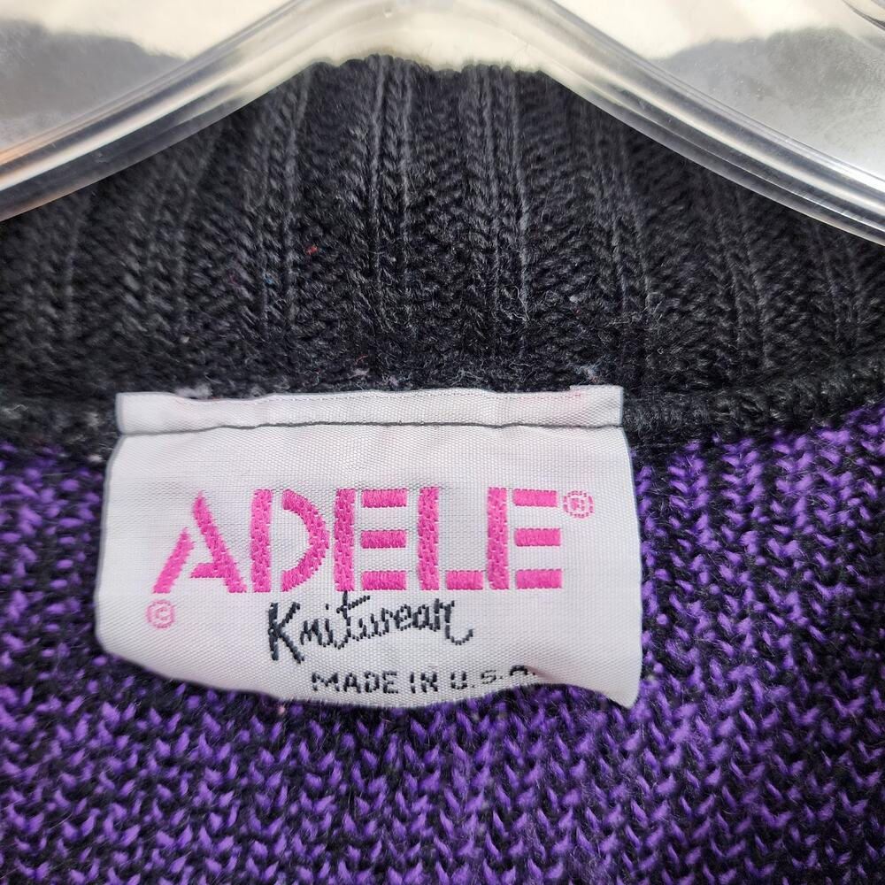 Vintage Adele knitware purple & black check & argyle sweater woman's size M / L - Picture 2 of 8